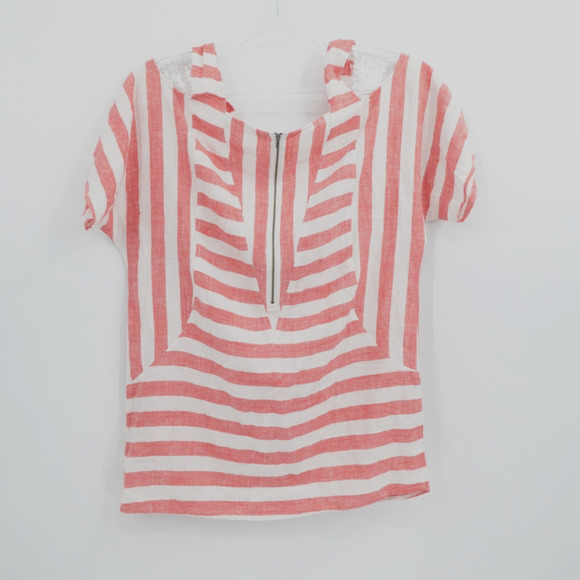 Soft Surroundings Linen Blend Cold Shoulder Red Striped Tunic Beach Women Size S - Picture 2 of 11